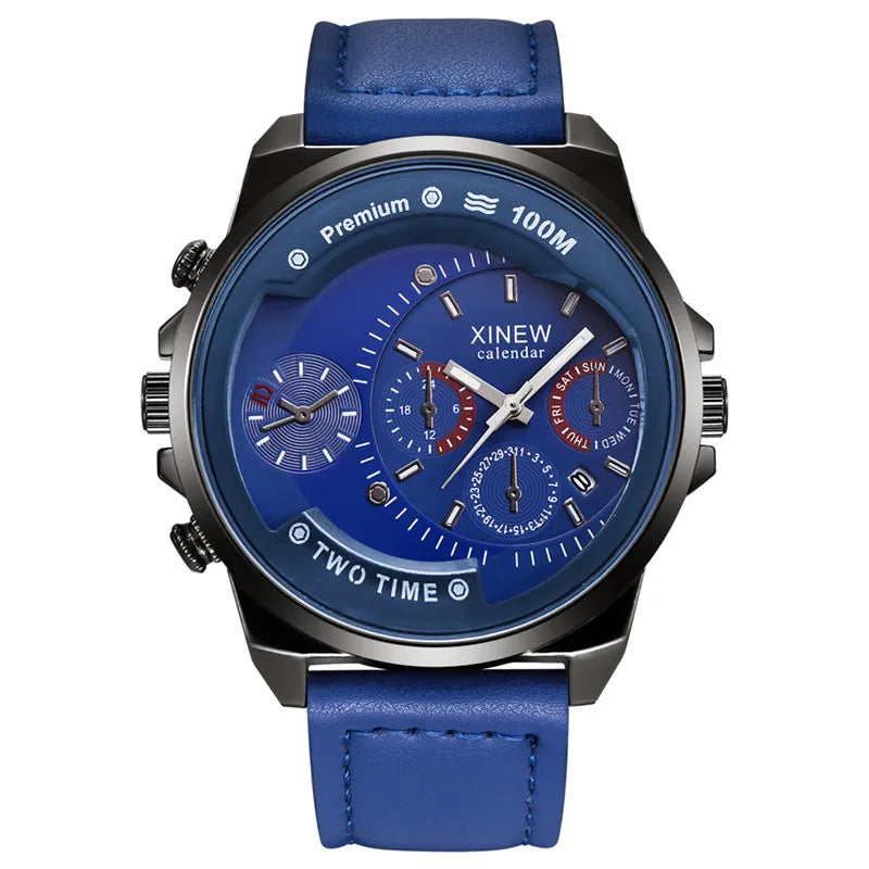 Relogio Masculino Men XINEW Brand Watches Fashion Leather Band Date Quartz Watch Erkek Barato Saat Montre Homme Reloj Hombre
