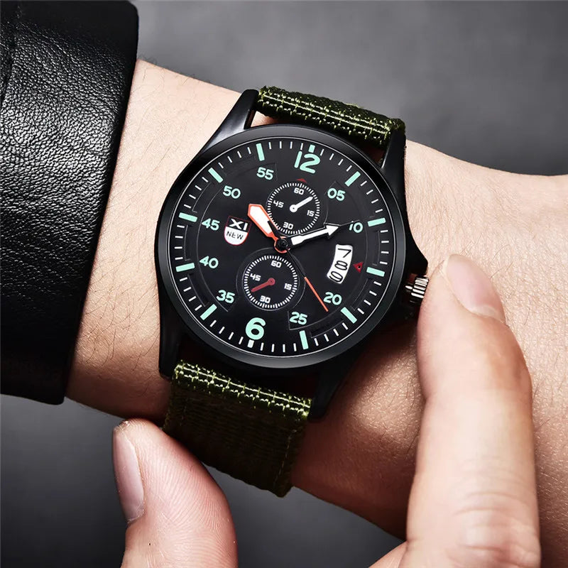 Men Cheap Watches Students Fashion Casual Nylon Band Simple Date Army Sports Quartz Wrist Watch Erkek Barato Saat Montre Homme