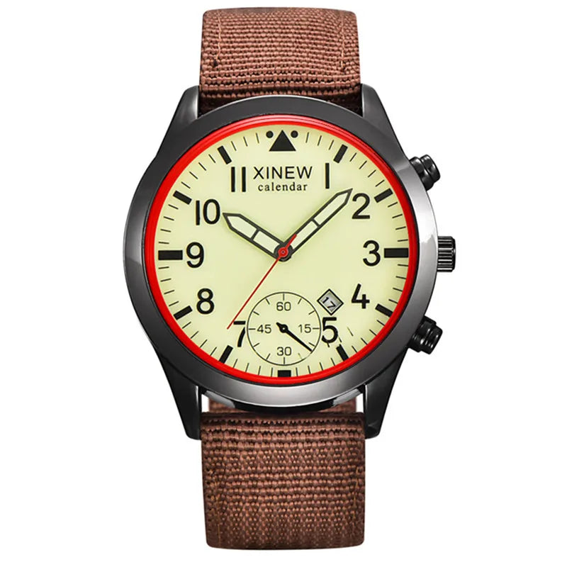 Men XINEW Brand Cheap Watches Students Fashion Nylon Band Military Sports Date Quartz Watch Erkek Barato Saat Montre Homme 2024