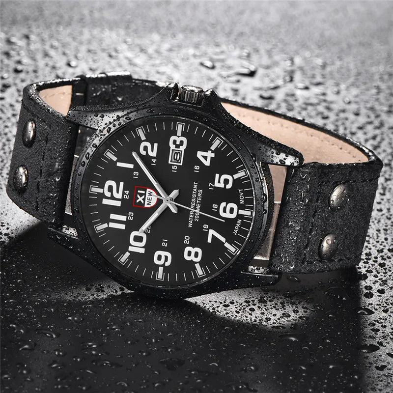Men Cheap Watches Students Boys Fashion Leather Band Military Date Sports Quartz Wrist Watch Erkek Barato Saat Relogio Masculino