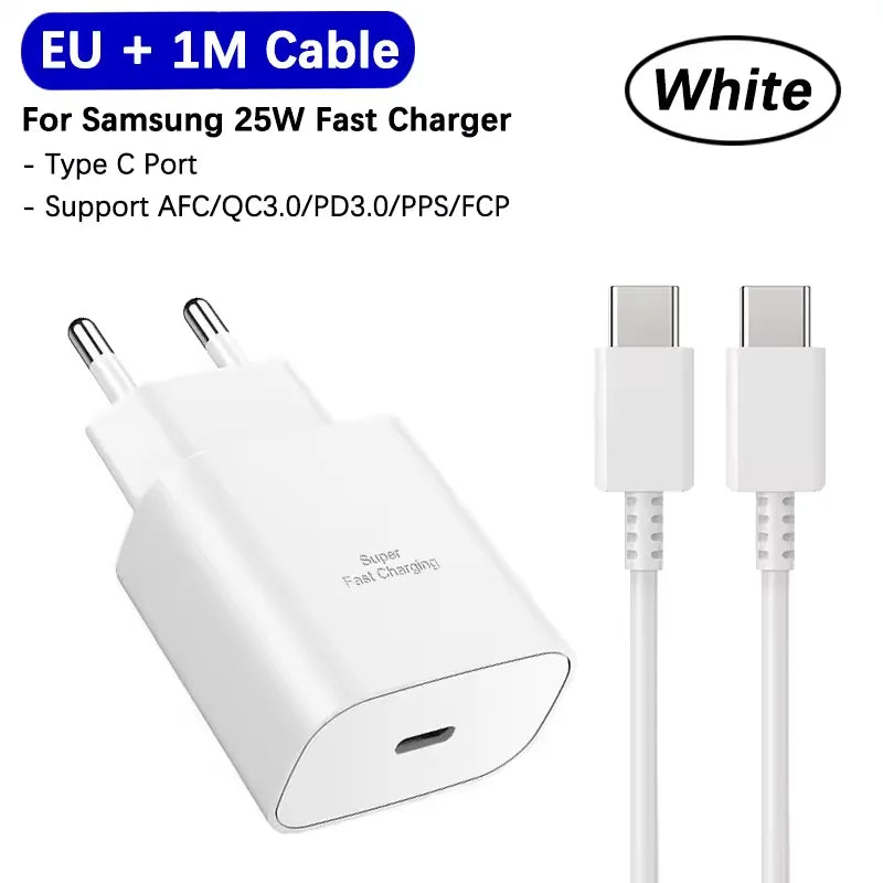 Samsung 25W Super Fast Charger Usb Type C Cargador Adapter For Galaxy S25 S24 FE S23 S22 S21 A17 A07 A55 Z Flip7 Fold6 5 M17 M07