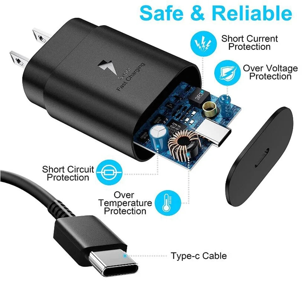 Samsung 25W Super Fast Charger Usb Type C Cargador Adapter For Galaxy S25 S24 FE S23 S22 S21 A17 A07 A55 Z Flip7 Fold6 5 M17 M07