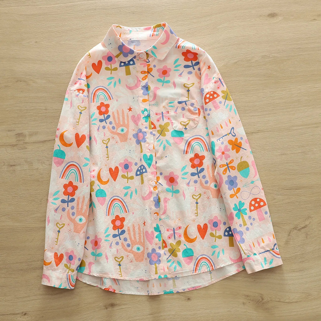 Fashion Women Printed Shirts Cotton Casual Blouses and Tops 2026 New Loose Style Exquisite Lady Long Sleeve Shirt Female Clothes