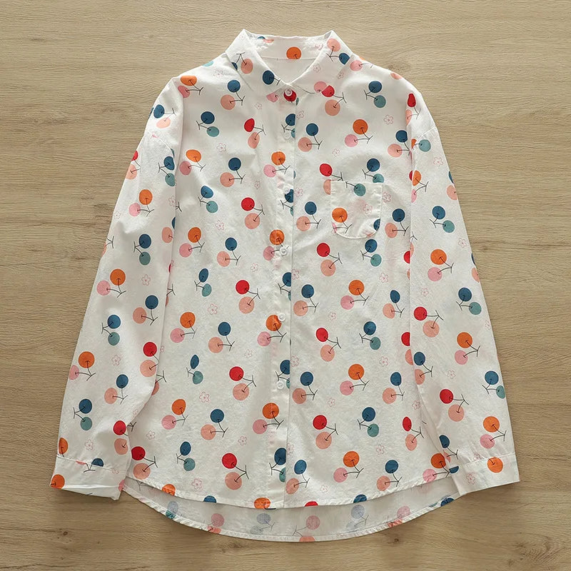 Fashion Women Printed Shirts Cotton Casual Blouses and Tops 2026 New Loose Style Exquisite Lady Long Sleeve Shirt Female Clothes