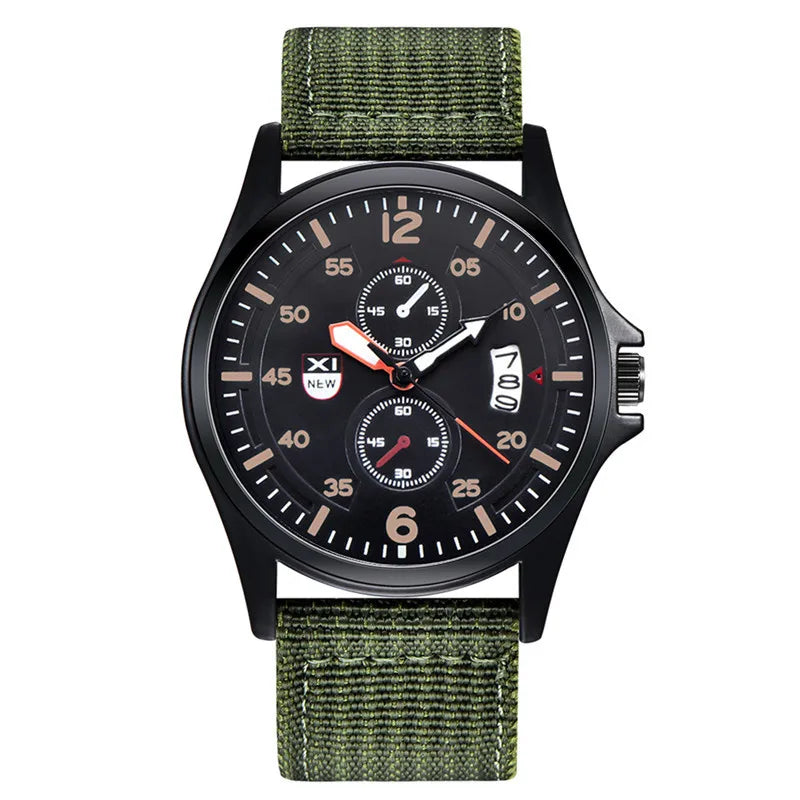 Men Cheap Watches Students Fashion Casual Nylon Band Simple Date Army Sports Quartz Wrist Watch Erkek Barato Saat Montre Homme