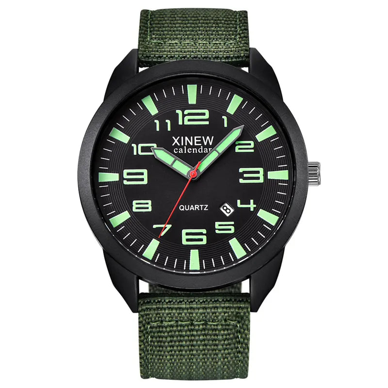 1pc / lot Men Genuine XINEW Brand Cheap Watches Fashion Simple Nylon Band Date Army Quartz Watch Erkek Barato Saat Reloj Hombre