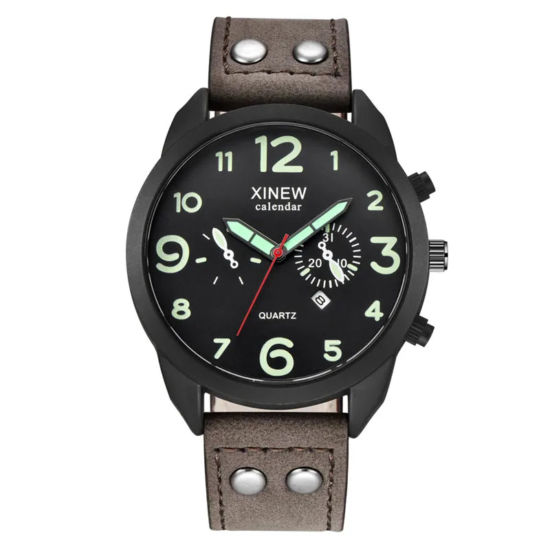 Men XINEW Brand Cheap Watches Students Fashion Simple Leather Band Army Date Quartz Watch Erkek Barato Saat Reloj Hombre 2024