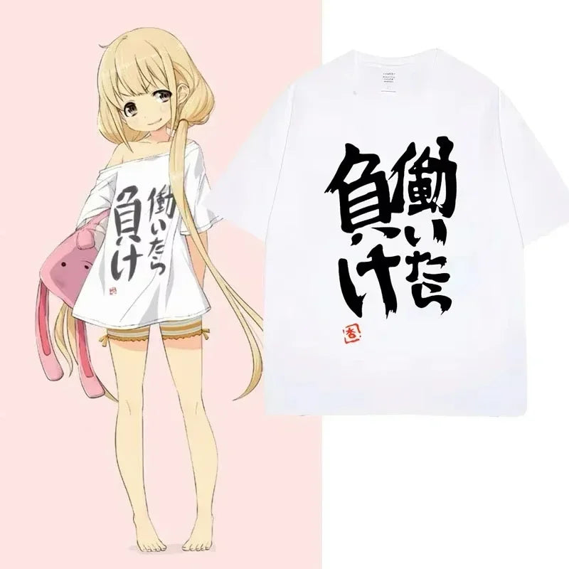 Anime Futaba Anzu mismo estampado palabra china estilo Cosplay moda verano mujeres camisetas ropa de calle Harajuku manga