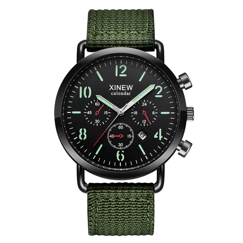 Students XINEW Brand Watches Men Boys Fashion Nylon Band Sports Army Date Quartz Watch Black Erkek Barato Saat Montre Homme 2024