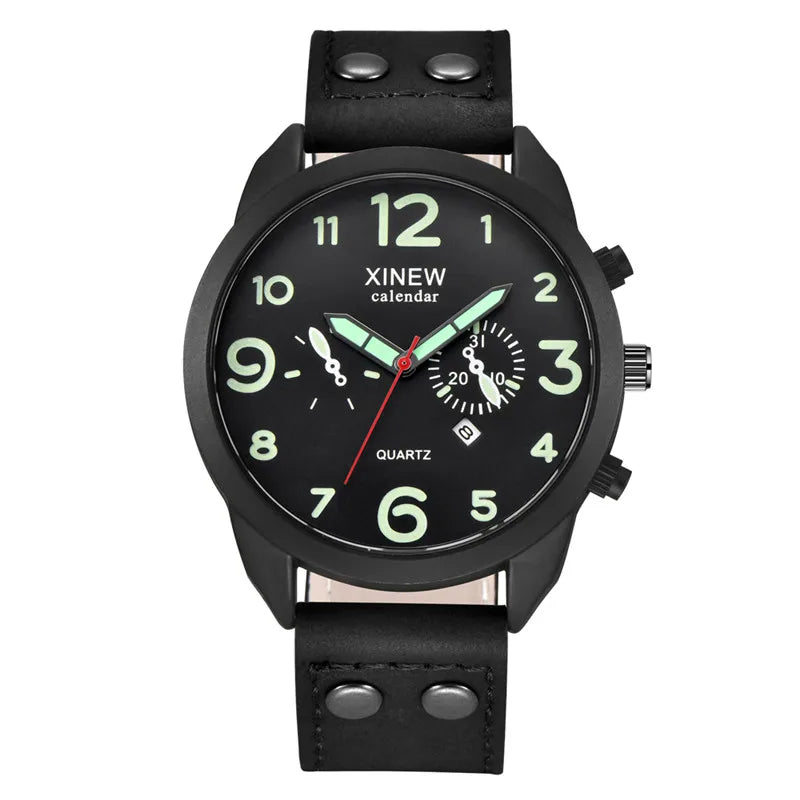 Men XINEW Brand Cheap Watches Students Fashion Simple Leather Band Army Date Quartz Watch Erkek Barato Saat Reloj Hombre 2024