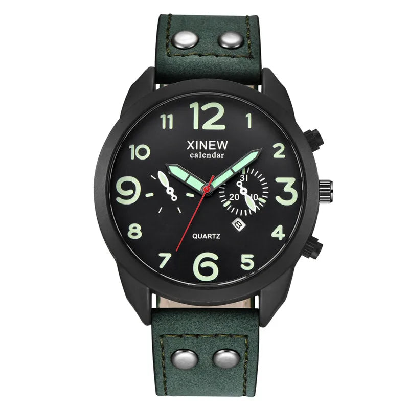 Men XINEW Brand Cheap Watches Students Fashion Simple Leather Band Army Date Quartz Watch Erkek Barato Saat Reloj Hombre 2024
