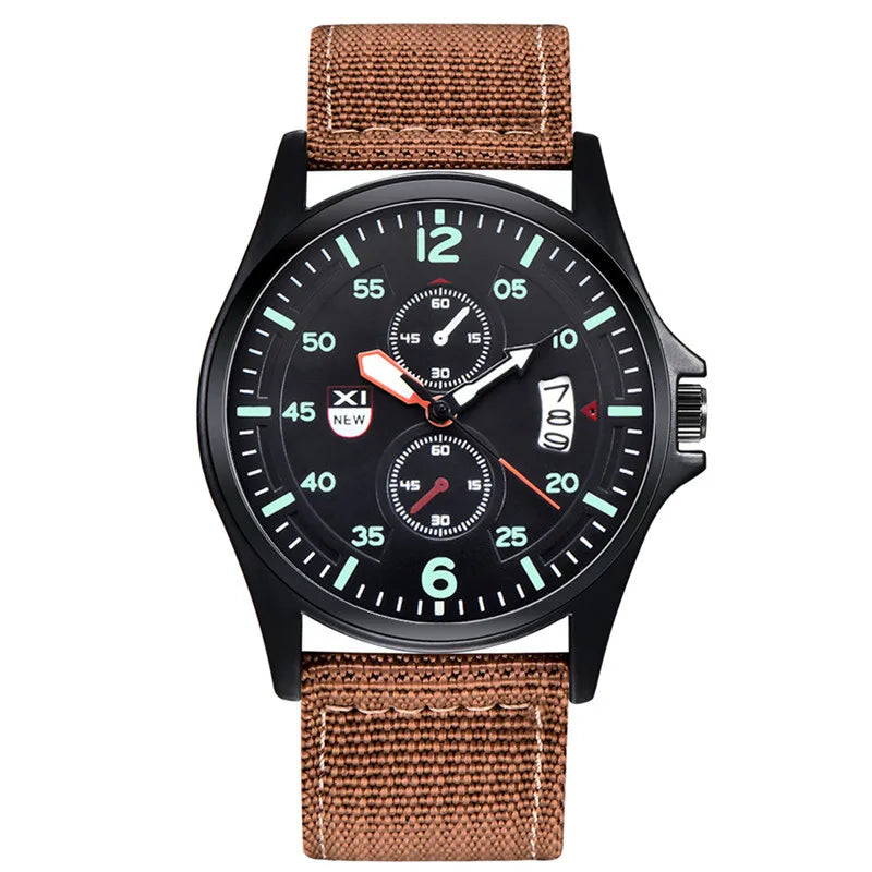 Men Cheap Watches Students Fashion Casual Nylon Band Simple Date Army Sports Quartz Wrist Watch Erkek Barato Saat Montre Homme