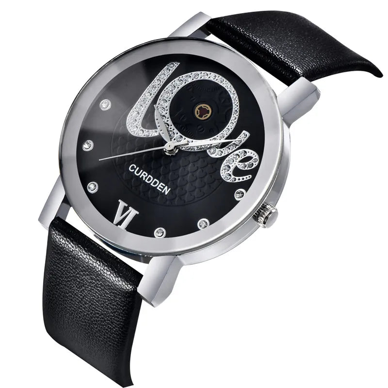Men Cheap Brand Watches Students Girls Fashion Leather Band Simple Diamond Quartz Watch Black Erkek Barato Saat Montre Homme