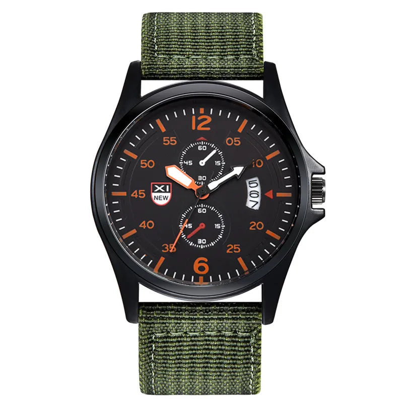 Men Cheap Watches Students Fashion Casual Nylon Band Simple Date Army Sports Quartz Wrist Watch Erkek Barato Saat Montre Homme