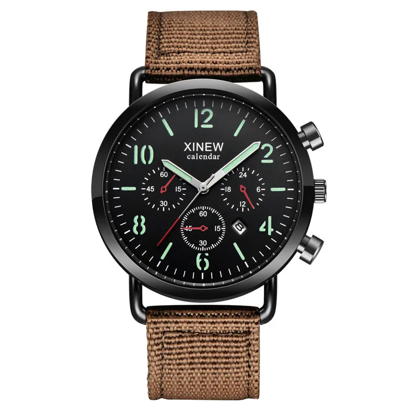 Students XINEW Brand Watches Men Boys Fashion Nylon Band Sports Army Date Quartz Watch Black Erkek Barato Saat Montre Homme 2024