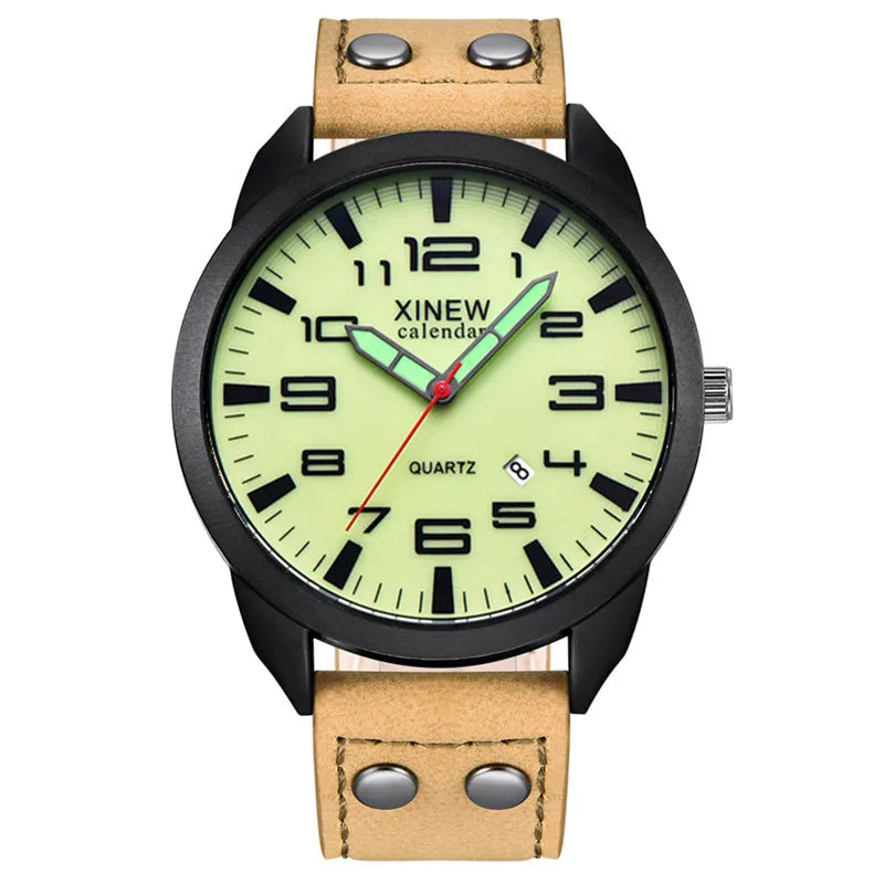 Original XINEW Brand Cheap Watches For Men Fashion Leather Band Military Sports Date Quartz Watch Erkek Barato Saat Montre Homme