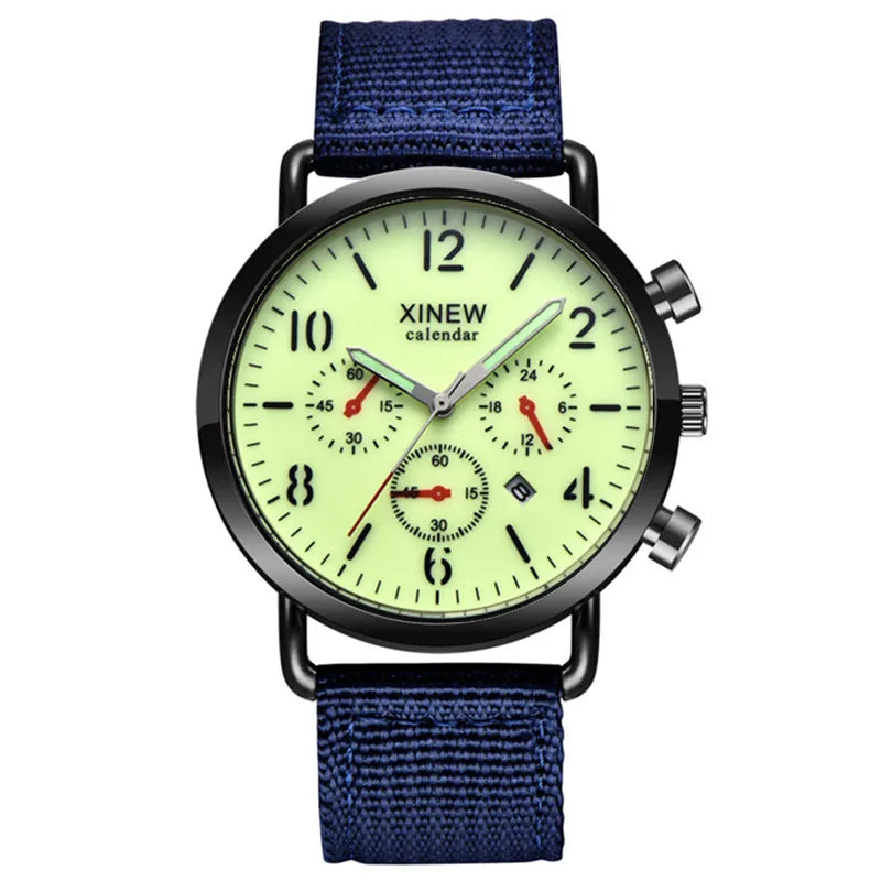 Students XINEW Brand Watches Men Boys Fashion Nylon Band Sports Army Date Quartz Watch Black Erkek Barato Saat Montre Homme 2024