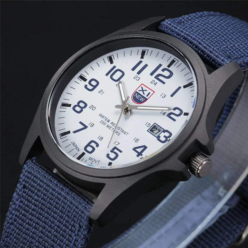 XINEW Brand Watches For Men Cheap Fashion Nylon Band Army Sports Date Quartz Clock Erkek Barato Saat Relogios Masculinos 2024