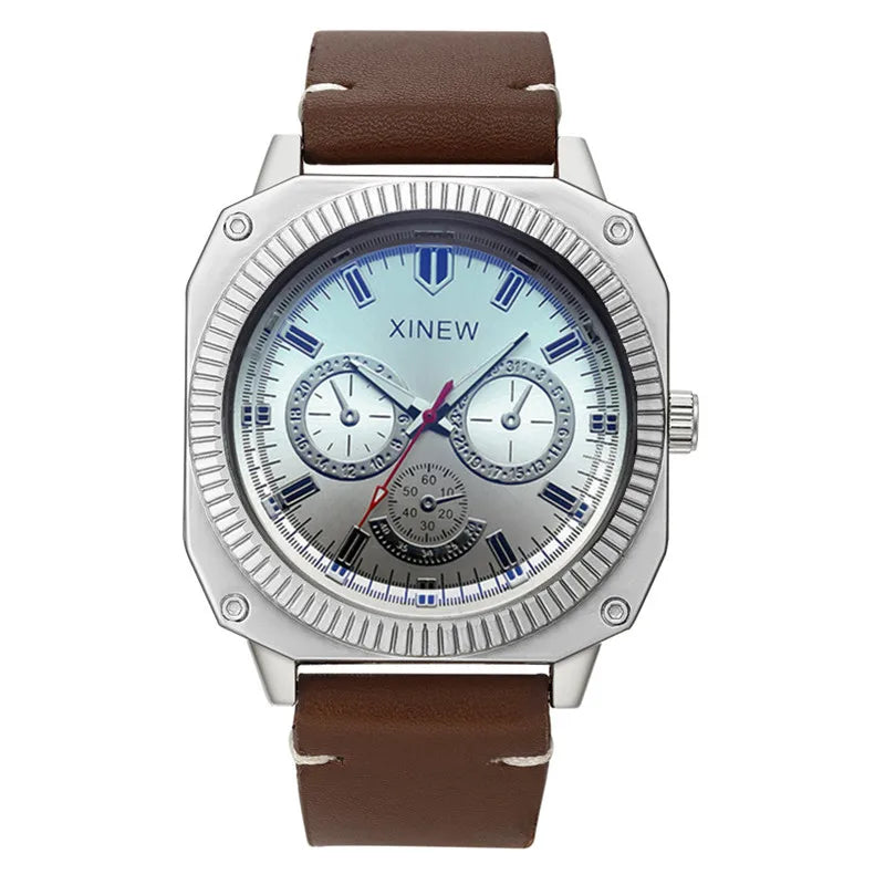 1 pc/lot XINEW Brand Watches For Men Fashion Leather Band Alloy Case Black Cheap Gifts Quartz Watch Erkek Barato Saat Relogio