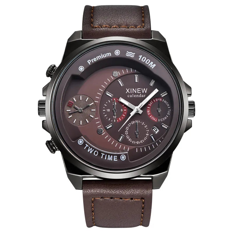 Relogio Masculino Men XINEW Brand Watches Fashion Leather Band Date Quartz Watch Erkek Barato Saat Montre Homme Reloj Hombre