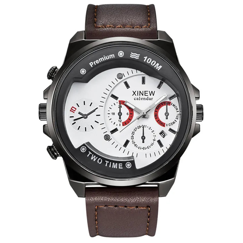 Relogio Masculino Men XINEW Brand Watches Fashion Leather Band Date Quartz Watch Erkek Barato Saat Montre Homme Reloj Hombre