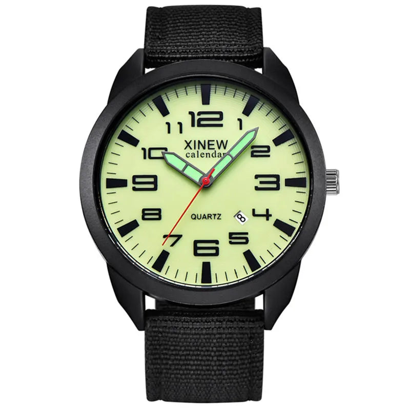 1pc / lot Men Genuine XINEW Brand Cheap Watches Fashion Simple Nylon Band Date Army Quartz Watch Erkek Barato Saat Reloj Hombre