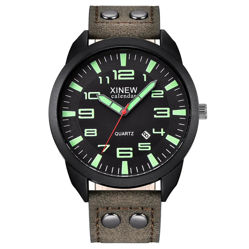 Original XINEW Brand Cheap Watches For Men Fashion Leather Band Military Sports Date Quartz Watch Erkek Barato Saat Montre Homme