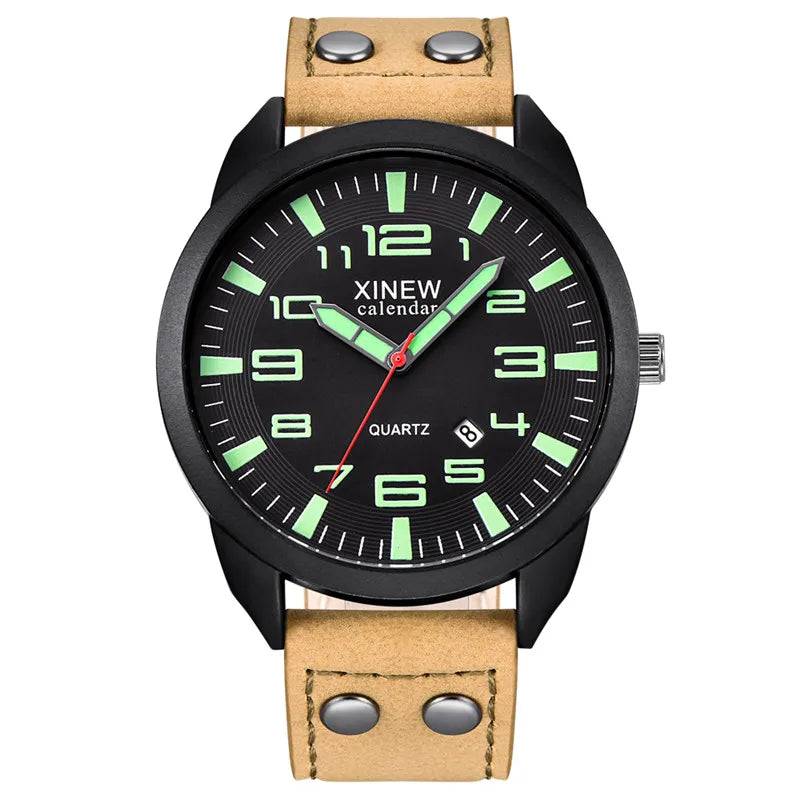 Original XINEW Brand Cheap Watches For Men Fashion Leather Band Military Sports Date Quartz Watch Erkek Barato Saat Montre Homme
