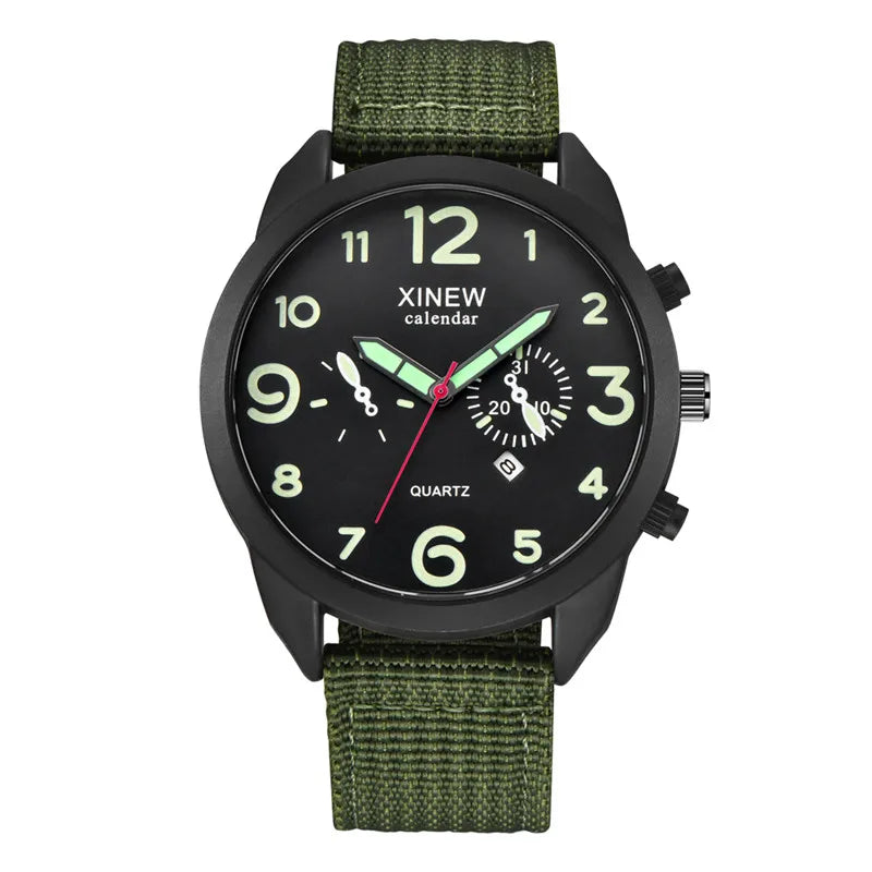 Men Genuine XINEW Brand Cheap Watches Casual Nylon Band Army Sports Date Quartz Watch Black Erkek Barato Saat Montre Homme 2024