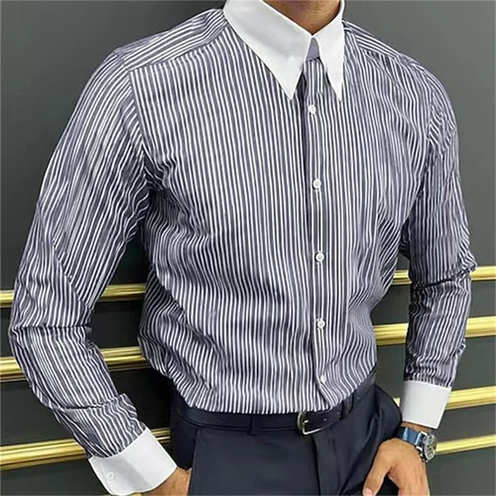 Fashion 2025 Men's Shirt Long Sleeve Striped Print Tops Men's Social Luxury Men's Wear Hawaiian Elegant Classic Fashion S-6XL