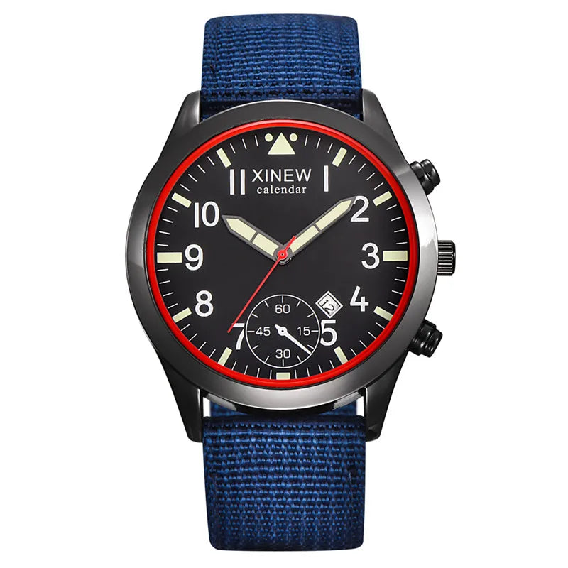 Men XINEW Brand Cheap Watches Students Fashion Nylon Band Military Sports Date Quartz Watch Erkek Barato Saat Montre Homme 2024
