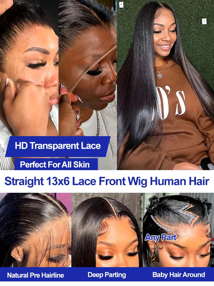 Brazilian 40 Inch Real 250 Density Glueless Hd Lace Frontal Human Hair Wigs Bone Straight 13x4 13x6 Hd Lace Front Wig For Women