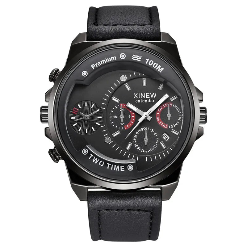 Relogio Masculino Men XINEW Brand Watches Fashion Leather Band Date Quartz Watch Erkek Barato Saat Montre Homme Reloj Hombre