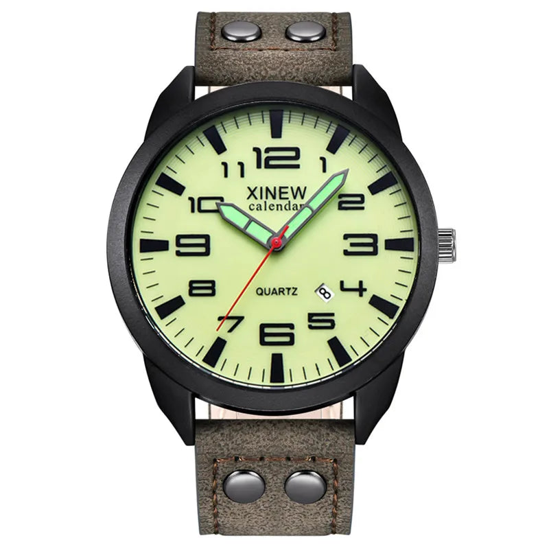 Original XINEW Brand Cheap Watches For Men Fashion Leather Band Military Sports Date Quartz Watch Erkek Barato Saat Montre Homme