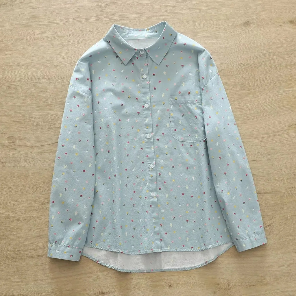 Fashion Women Printed Shirts Cotton Casual Blouses and Tops 2026 New Loose Style Exquisite Lady Long Sleeve Shirt Female Clothes