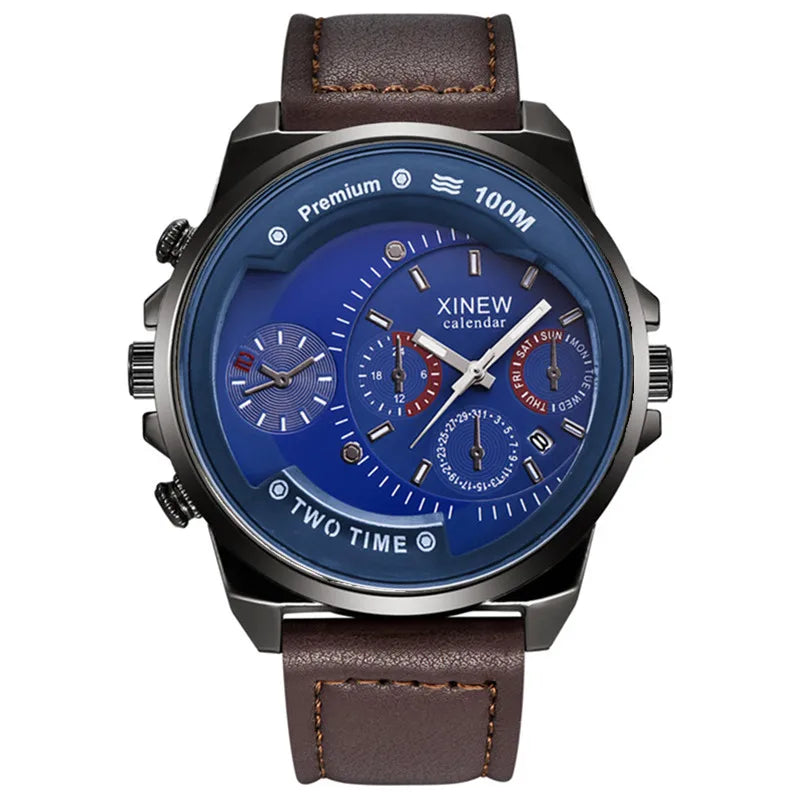 Relogio Masculino Men XINEW Brand Watches Fashion Leather Band Date Quartz Watch Erkek Barato Saat Montre Homme Reloj Hombre