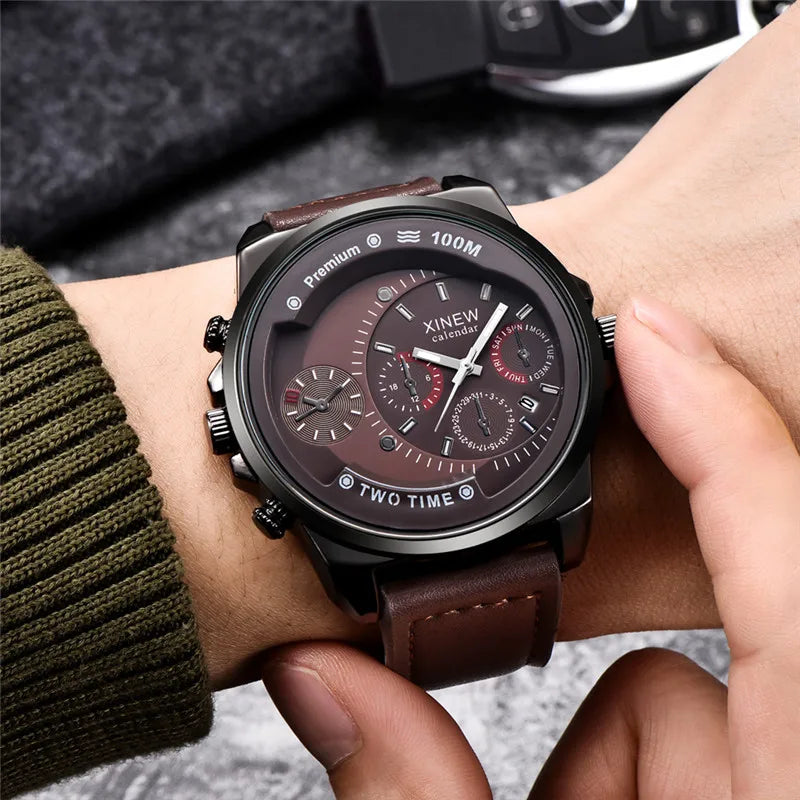 Relogio Masculino Men XINEW Brand Watches Fashion Leather Band Date Quartz Watch Erkek Barato Saat Montre Homme Reloj Hombre