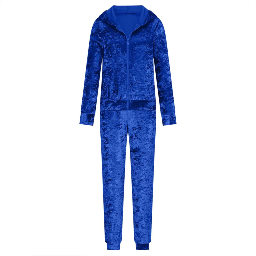 2024 Autumn Velvet Tracksuit Womens 2 Piece Sweatshirt Sweatpants Set Full Zip Hoodie Sweatsuit With Pockets Casual Sportswear