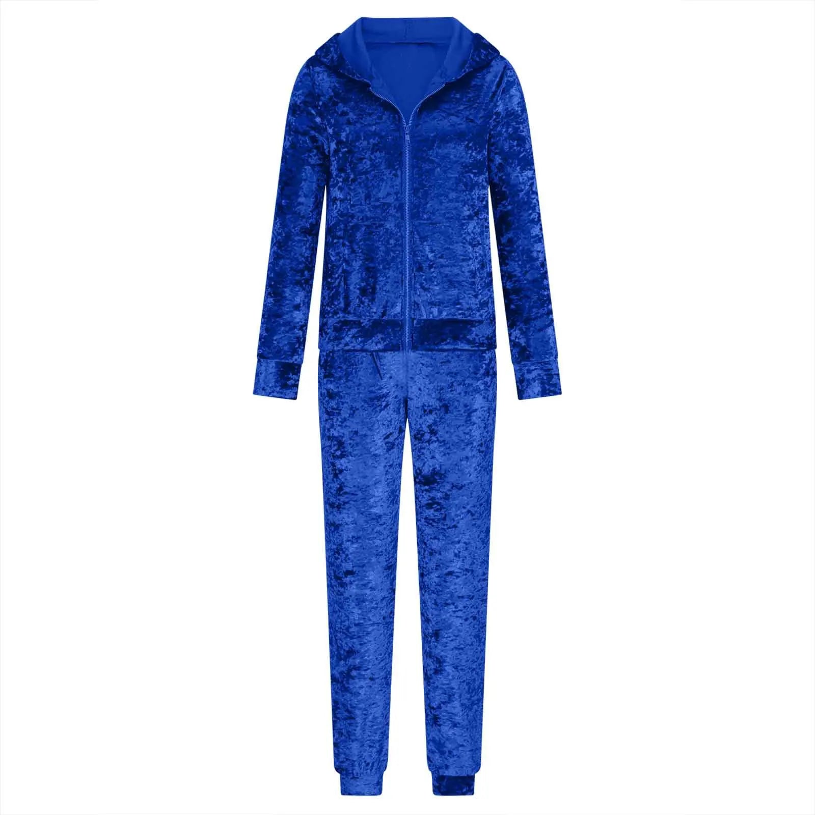 2024 Autumn Velvet Tracksuit Womens 2 Piece Sweatshirt Sweatpants Set Full Zip Hoodie Sweatsuit With Pockets Casual Sportswear