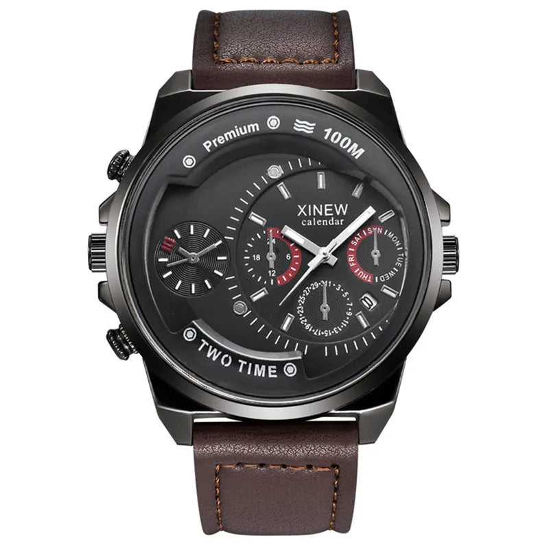 Relogio Masculino Men XINEW Brand Watches Fashion Leather Band Date Quartz Watch Erkek Barato Saat Montre Homme Reloj Hombre