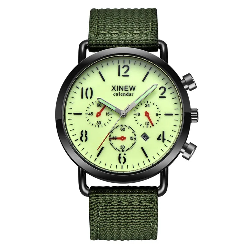 Students XINEW Brand Watches Men Boys Fashion Nylon Band Sports Army Date Quartz Watch Black Erkek Barato Saat Montre Homme 2024