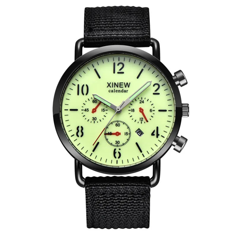 Students XINEW Brand Watches Men Boys Fashion Nylon Band Sports Army Date Quartz Watch Black Erkek Barato Saat Montre Homme 2024