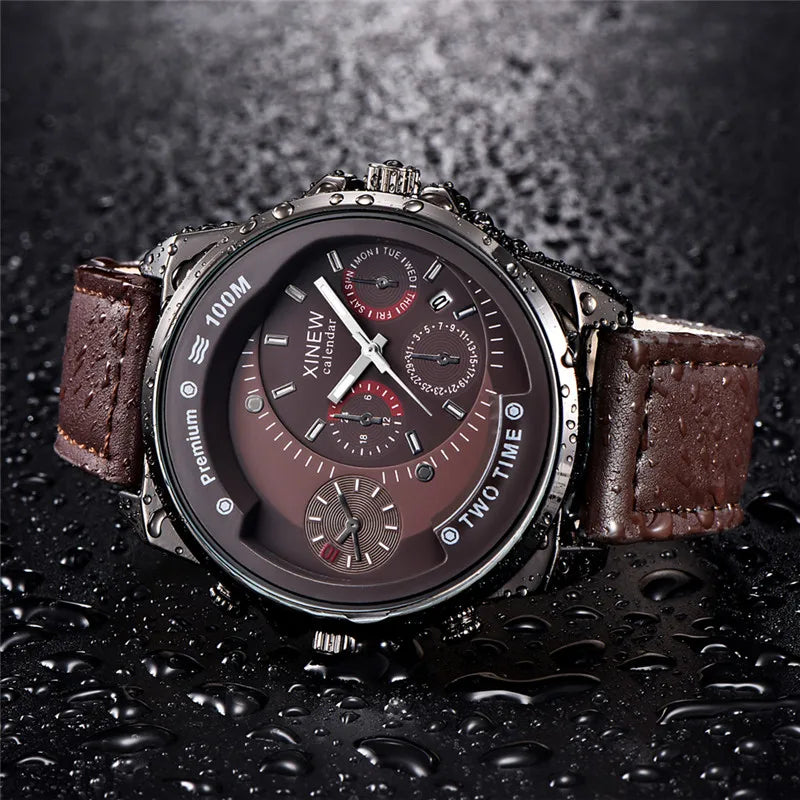 Relogio Masculino Men XINEW Brand Watches Fashion Leather Band Date Quartz Watch Erkek Barato Saat Montre Homme Reloj Hombre