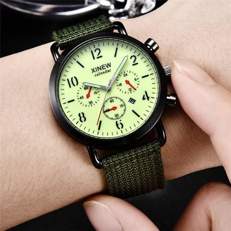 Students XINEW Brand Watches Men Boys Fashion Nylon Band Sports Army Date Quartz Watch Black Erkek Barato Saat Montre Homme 2024