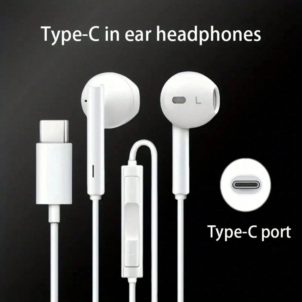 Type-C Wired In-Ear Earphones With Mic And Volume Control HiFi Stereo For IPhone 16/15,23/S22/S21/Ultra Note 10/20