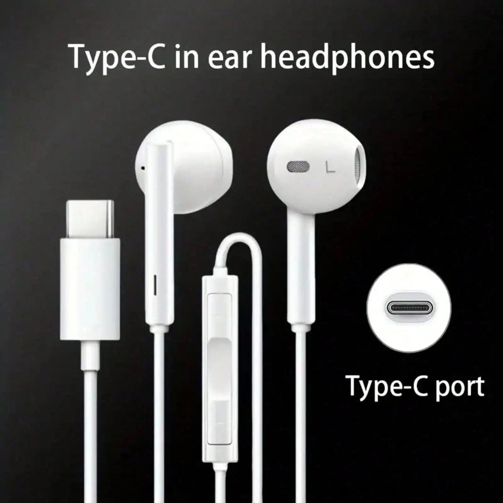 Type-C Wired In-Ear Earphones With Mic And Volume Control HiFi Stereo For IPhone 16/15,23/S22/S21/Ultra Note 10/20