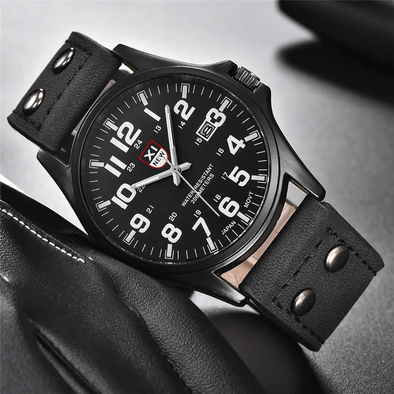 Men Cheap Watches Students Boys Fashion Leather Band Military Date Sports Quartz Wrist Watch Erkek Barato Saat Relogio Masculino