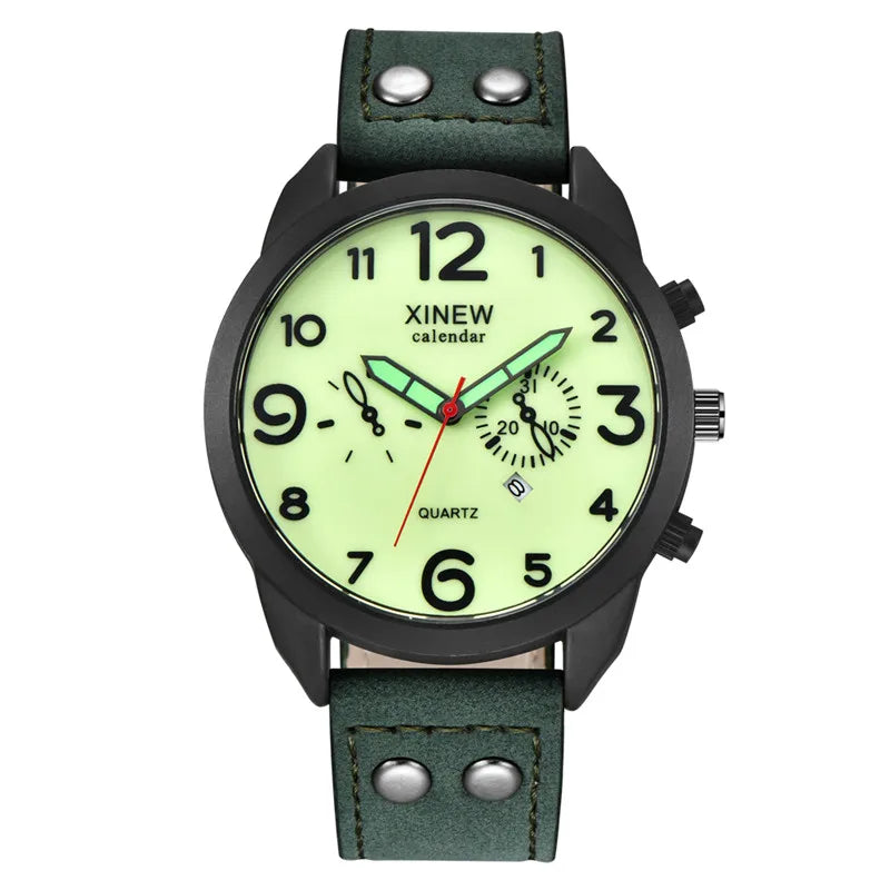 Men XINEW Brand Cheap Watches Students Fashion Simple Leather Band Army Date Quartz Watch Erkek Barato Saat Reloj Hombre 2024