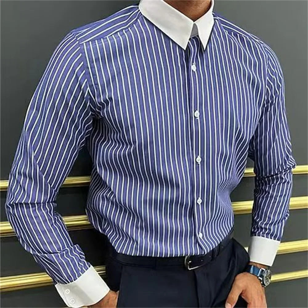Fashion 2025 Men's Shirt Long Sleeve Striped Print Tops Men's Social Luxury Men's Wear Hawaiian Elegant Classic Fashion S-6XL