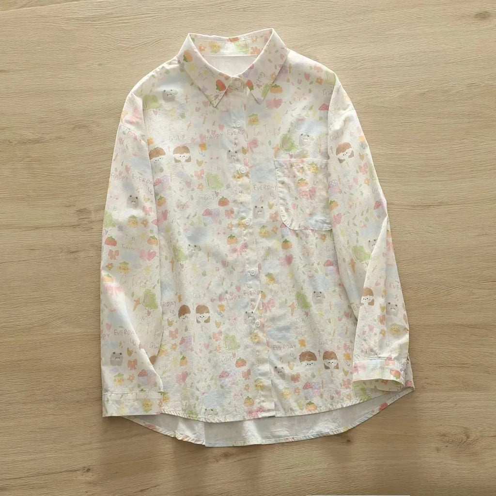 Fashion Women Printed Shirts Cotton Casual Blouses and Tops 2026 New Loose Style Exquisite Lady Long Sleeve Shirt Female Clothes